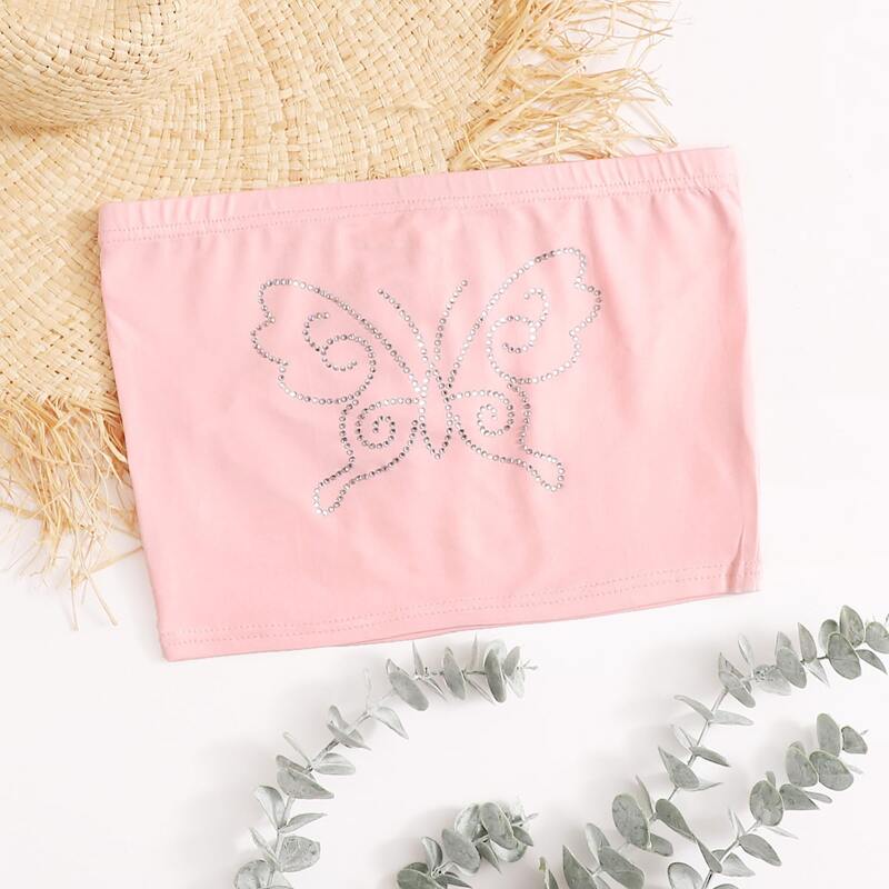 

Rhinestone Butterfly Tube Top, Pink