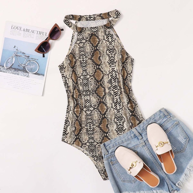 

Snakeskin Halterneck Bodysuit, Multicolor