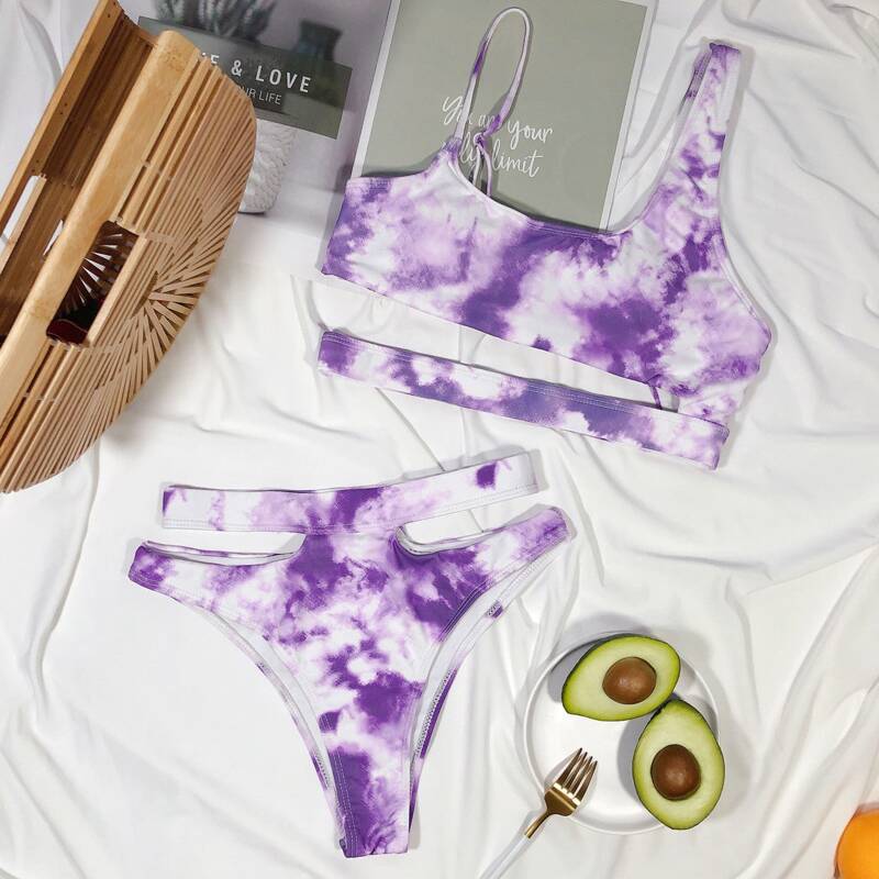 

Tie Dye Cut Out Bikini Swimsuit, Purple