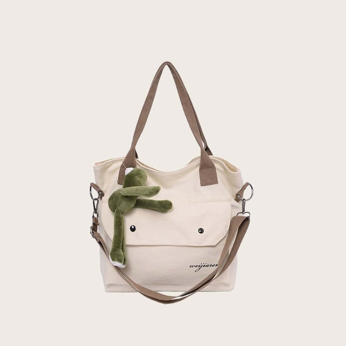

Pocket Front Tote Bag, White