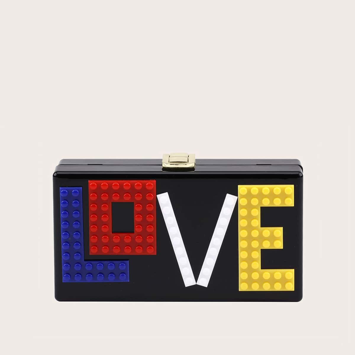 Letter Graphic Clutch Bag, Black