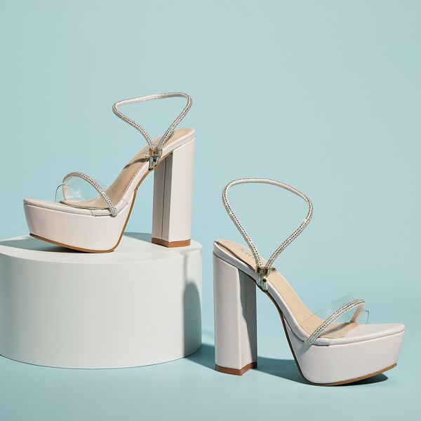 

Туфли с массивным каблуком и стразами, Серебряные