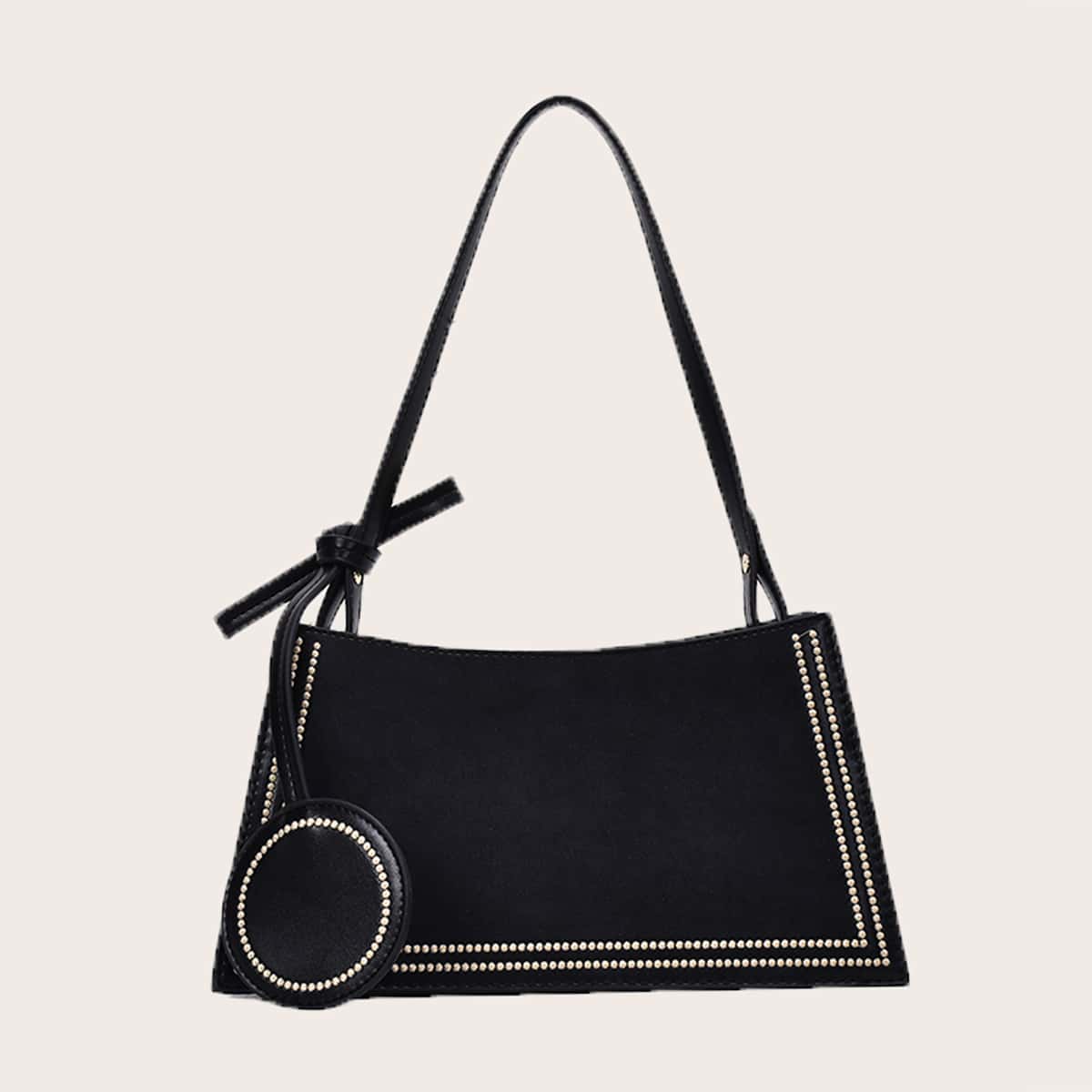 

Round Decor Shoulder Bag, Black