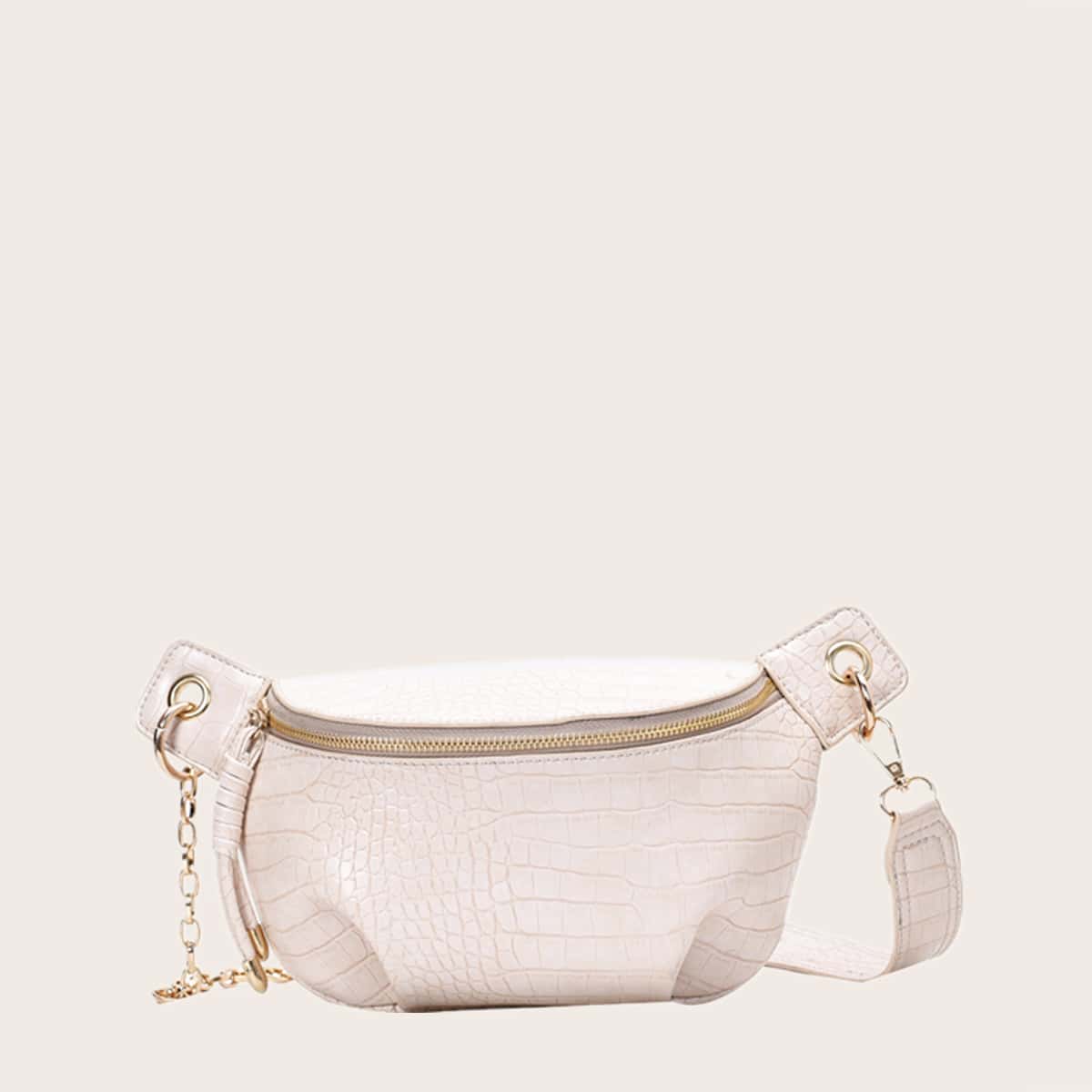 

Croc Embossed Fanny Pack, Beige