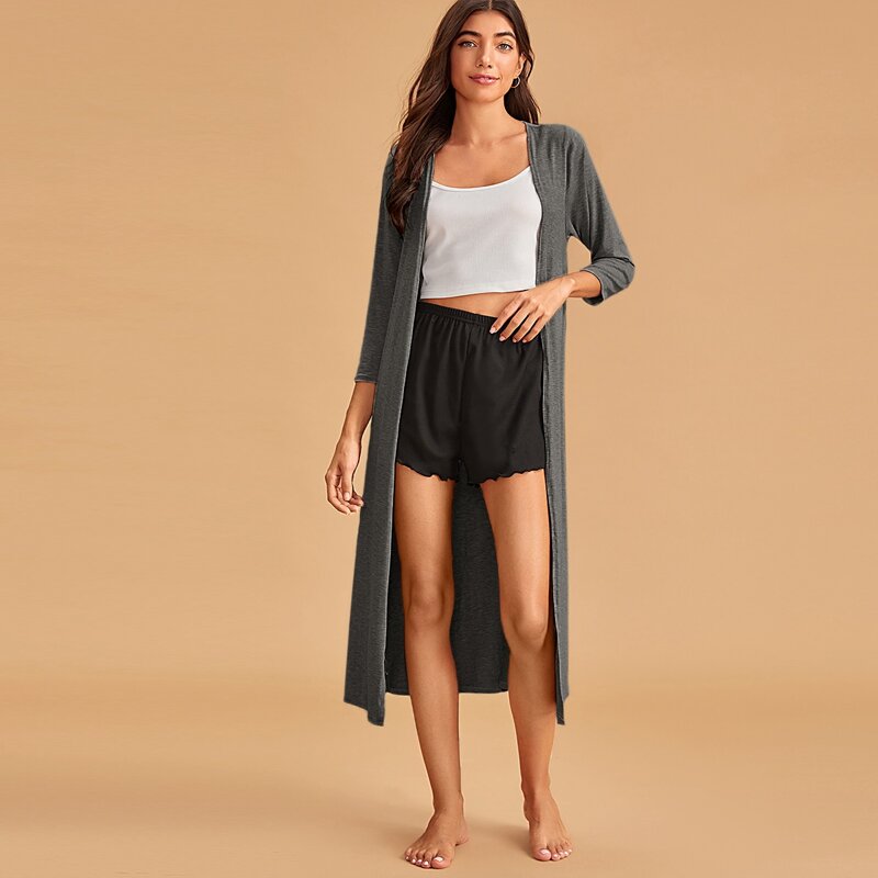 

Open Front Solid Robe, Grey