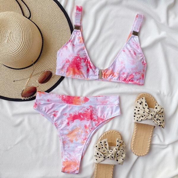 

Tie Dye High Waisted Bikini Swimsuit, Pink