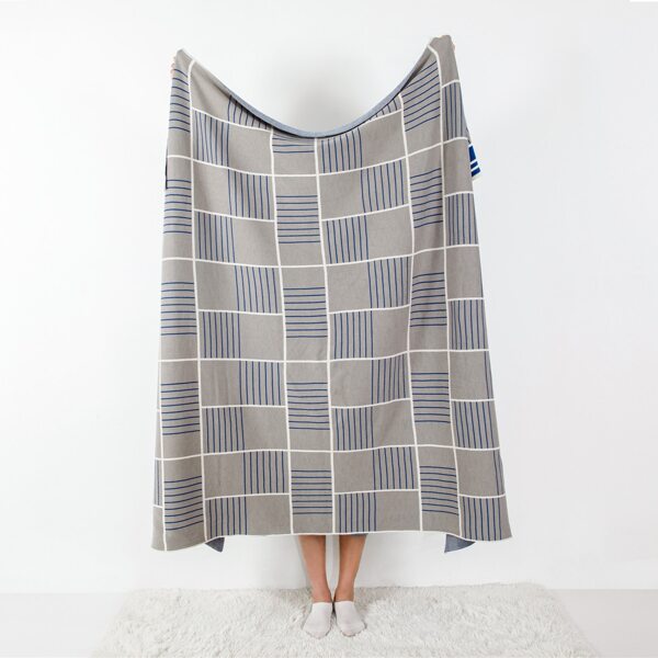 

1pc Striped Blanket, Grey