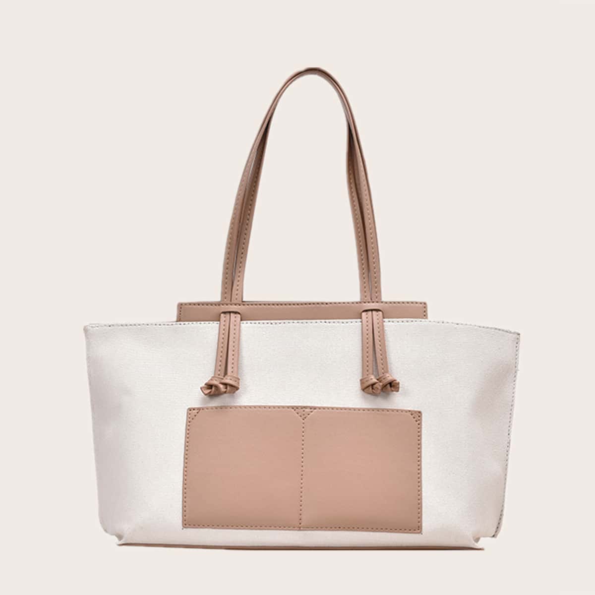 Colorblock Tote Bag, White