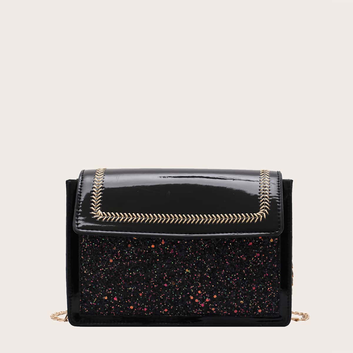 

Sequin Flap Crossbody Bag, Black