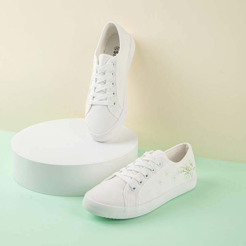 

Lace-up Front Floral Graphic Sneakers, White
