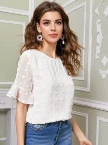 SHEIN VCAY Áo sơ mi Nút màu trơn trắng Thanh lịch - trắng - Xem 1