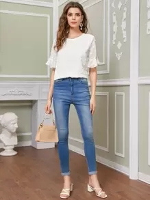 SHEIN VCAY Áo sơ mi Nút màu trơn trắng Thanh lịch - trắng - Xem 5