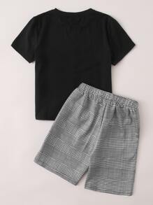SHEIN Boys Colourblock Houndstooth Top & Shorts Set - Multicolor - View 2