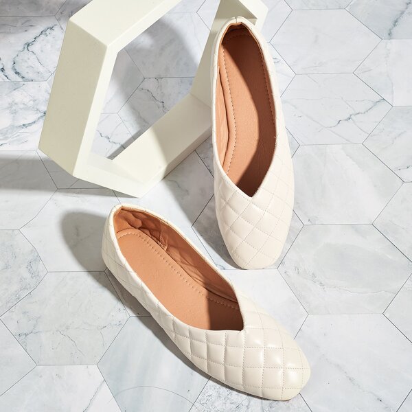 

Quilted Ballet Flats, Beige