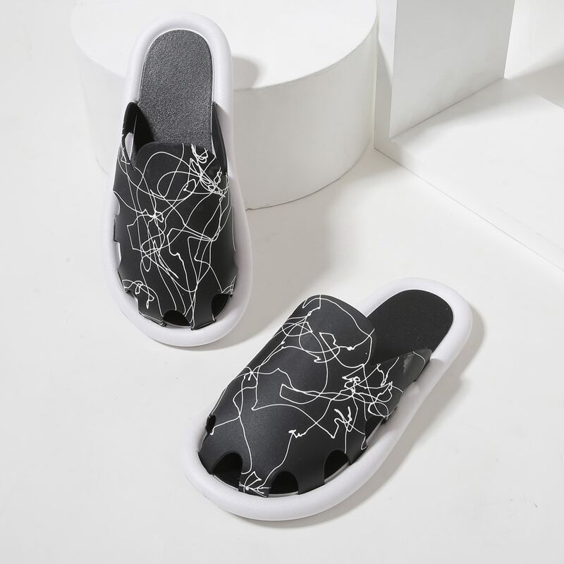 

Round Toe Hollow Out Sliders, Black