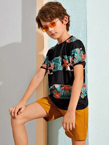 SHEIN Camiseta de niños con estampado tropical