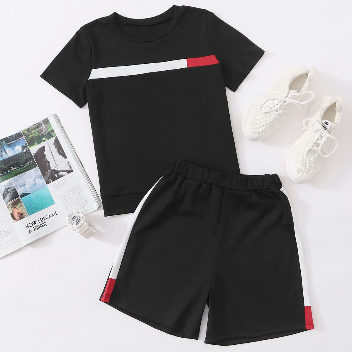 

Contrast Panel Tee With Shorts, Black
