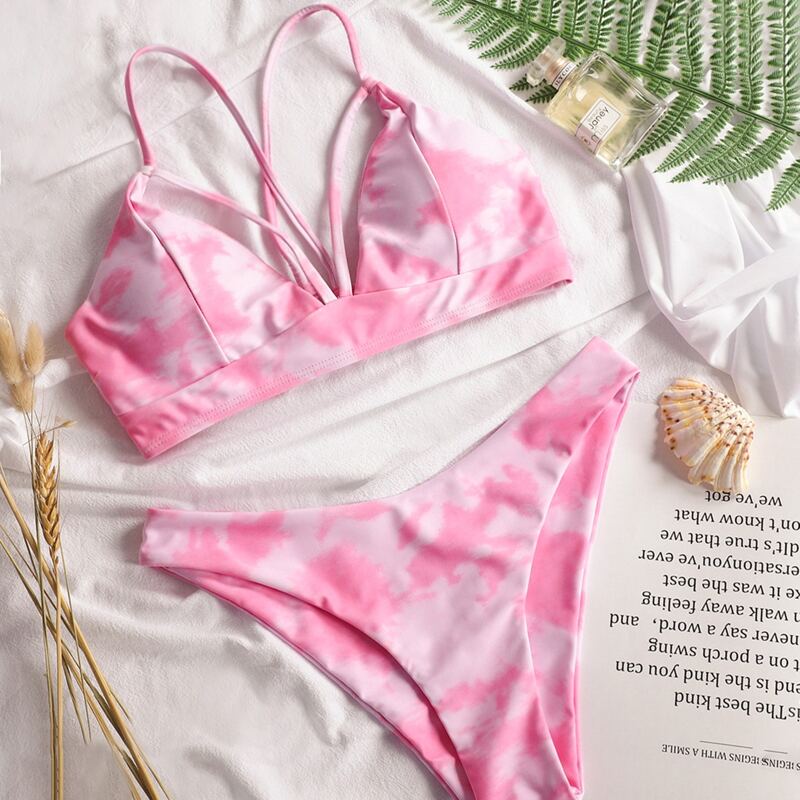 

Tie Dye Harness Crisscross Bikini Swimsuit, Pink