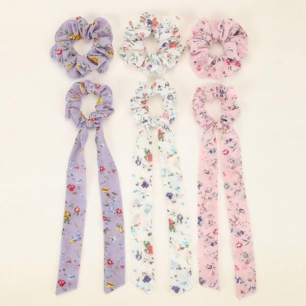 

6pcs Ditsy Floral Pattern Scrunchie & Scrunchie Scarf, Multicolor