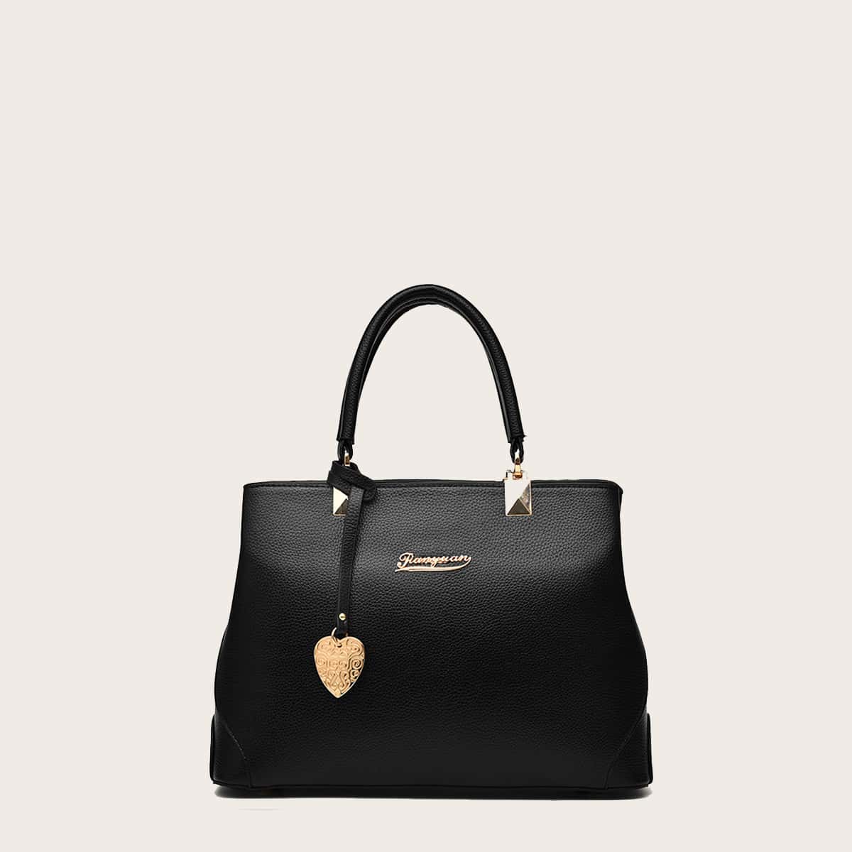 

Metal Decor Satchel Bag, Black