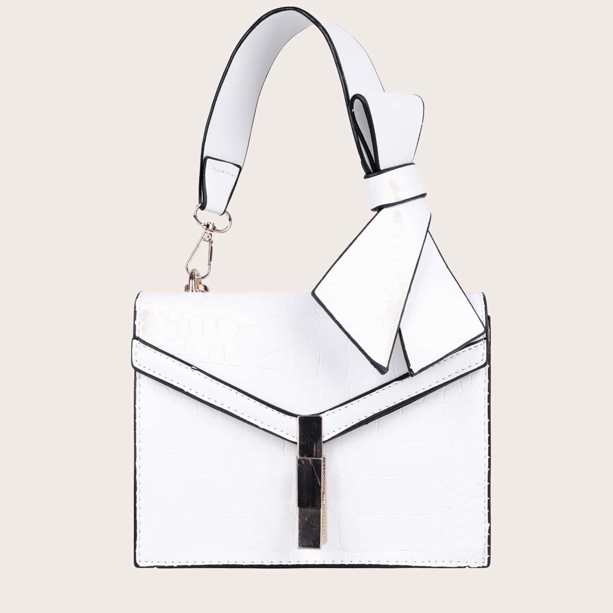 

Bow Decor Flap Shoulder Bag, White