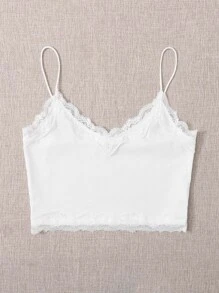 SHEIN MOD Balletcore Lace Trim Rib-knit Crop Cami Top