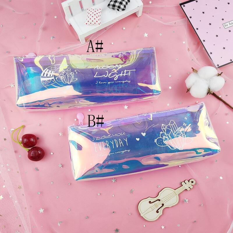 

1pc Slogan Graphic Laser Pencil Case, Blue