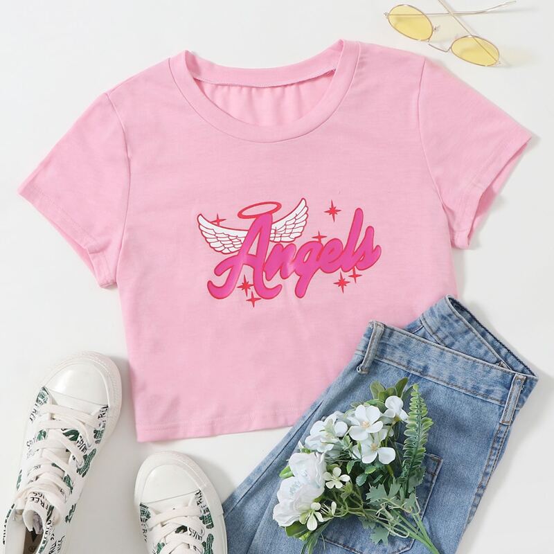 

Angel Graphic Crop Tee, Pink