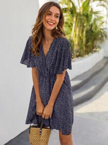 All Over Print Butterfly Sleeve Dress - Multicolor - View 4