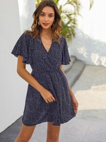 All Over Print Butterfly Sleeve Dress - Multicolor - View 6