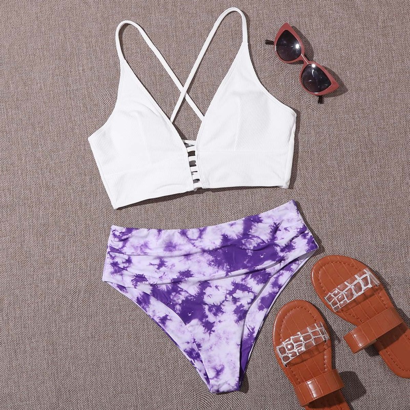 

Tie Dye Rib Crisscross Bikini Swimsuit, Multicolor