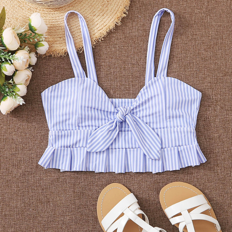 

Striped Knot Front Bikini Top, Lilac purple