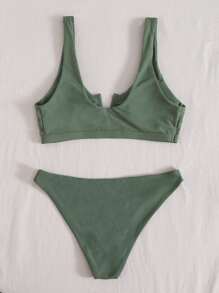 Swim Chiccia Summer Beach Solid Bikini Set V Wired Bra & Bikini Bottom 2 Pieces Bathing Suit