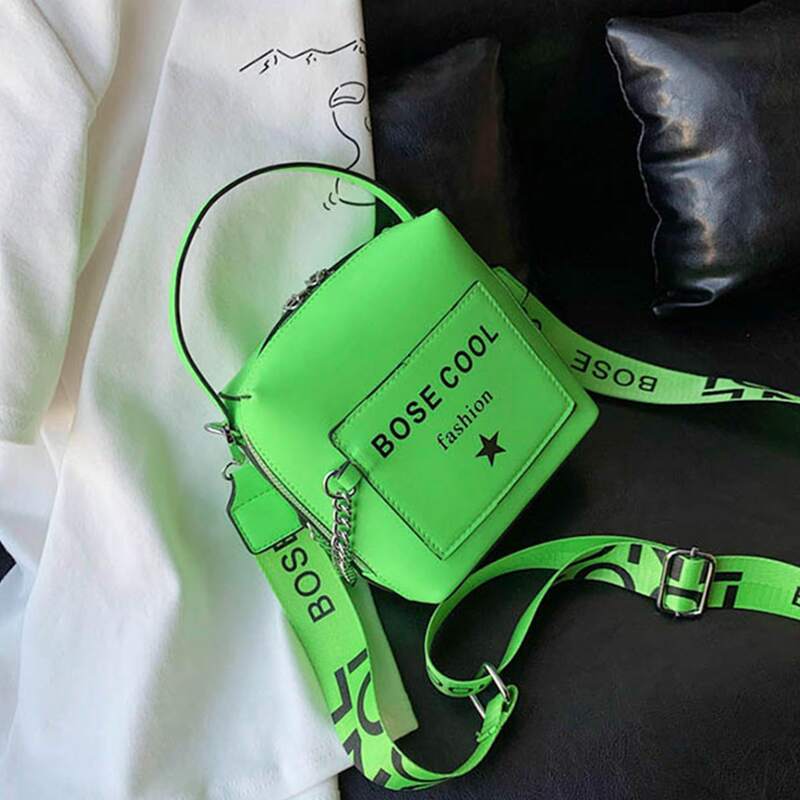 

Neon Green Letter Graphic Bag, Green bright