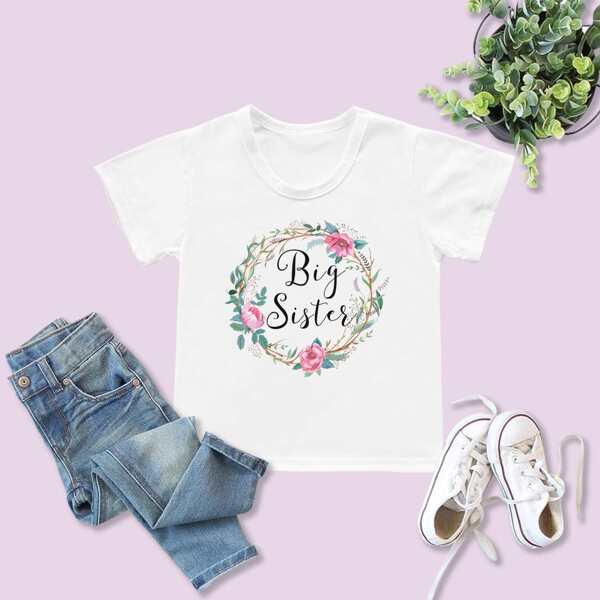 

Toddler Girls Floral & Slogan Graphic Tee, White