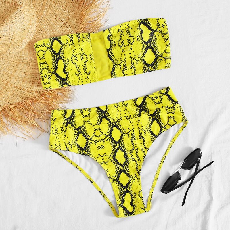 

Snakeskin Bandeau High Waisted Bikini Swimsuit, Yellow