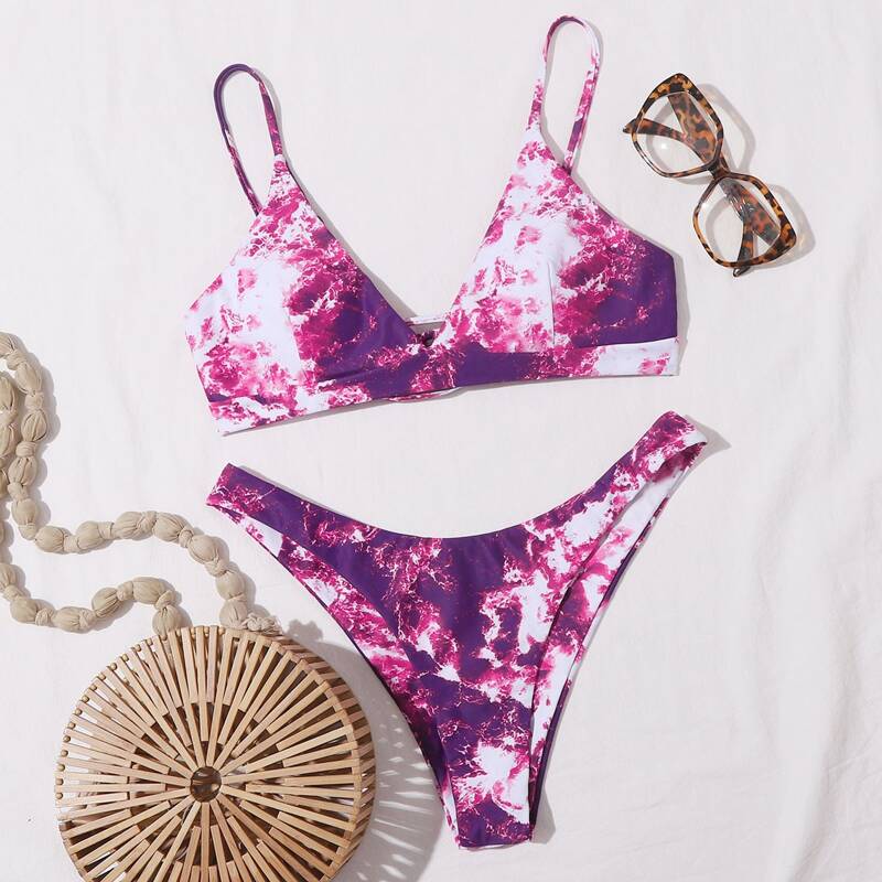 

Tie Dye High Cut Bikini Swimsuit, Purple
