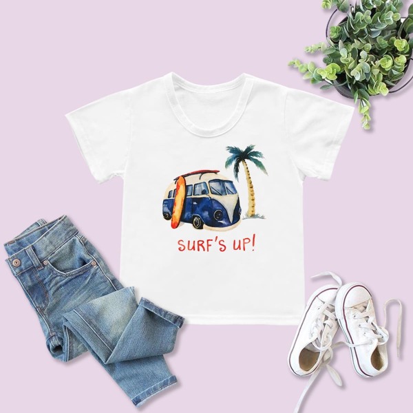 

Toddler Boys Bus & Tropical Print Tee, White