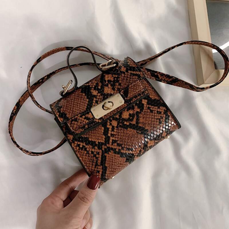 

Snake Skin Twist Lock Bag, Brown