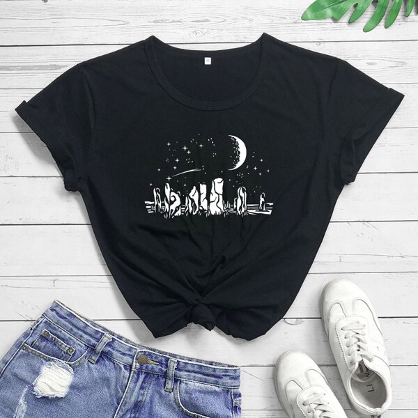 

Galaxy & Graphic Print Tee, Black