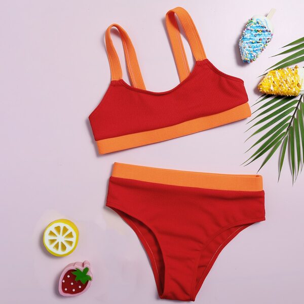 

Girls Color Block Bikini Swimsuit, Red