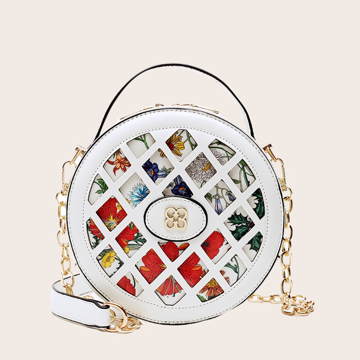 

Hollow Out Round Shaped Satchel Bag, White