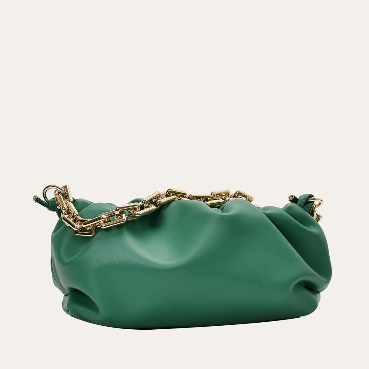 

Ruched Chain Tote Bag, Green