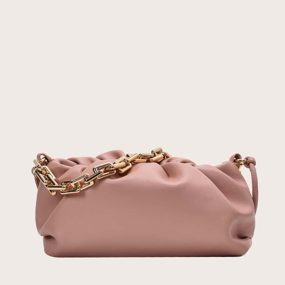 

Ruched Chain Tote Bag, Pink