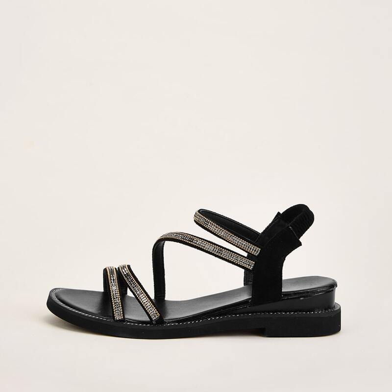 

Rhinestone Strap Sandals, Black
