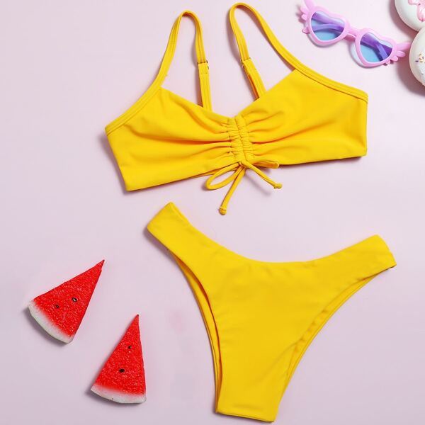 

Girls Drawstring Front Bikini Swimsuit, Yellow