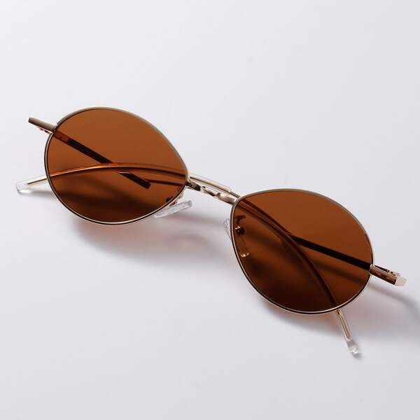 

Metal Frame Oval Sunglasses, Brown