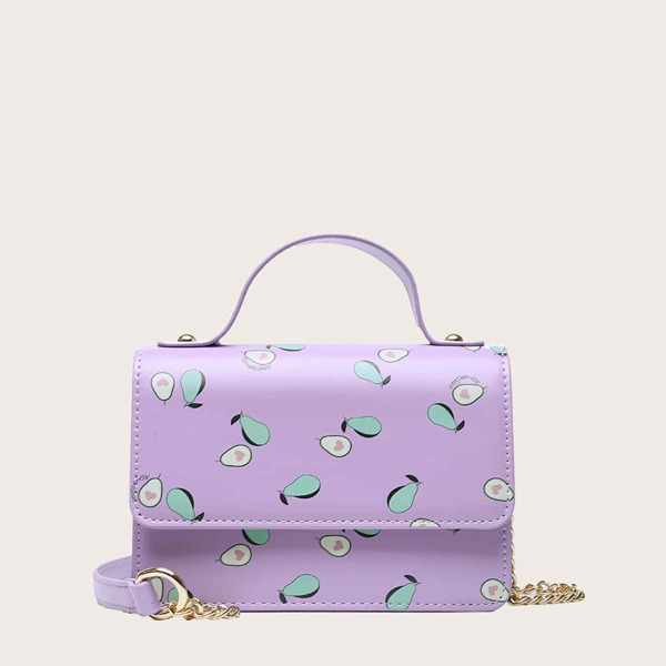 

Avocado Graphic Flap Satchel Bag, Purple