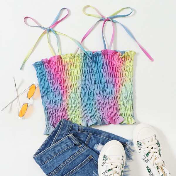 

Colorful Shirred Knot Strap Cami Top, Multicolor
