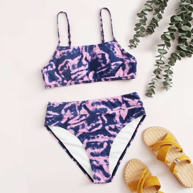 

Bleach Dye High Waisted Bikini Swimsuit, Multicolor